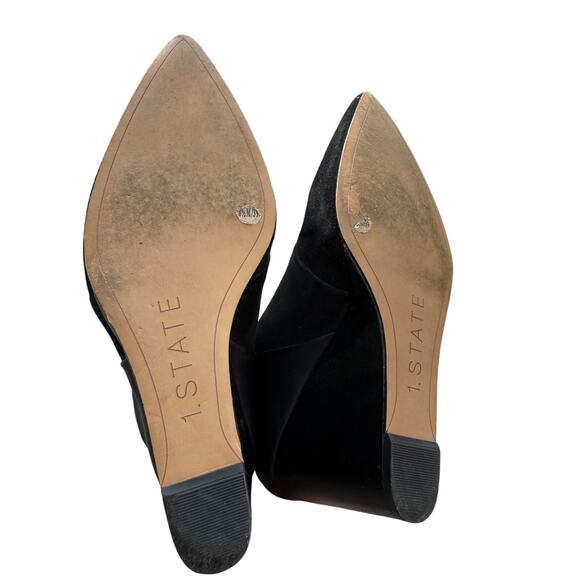 👢 1.STATE Black Leather Suede Wedge Boots Women’s Size 8.5 Pointed Toe - Picture 6 of 7